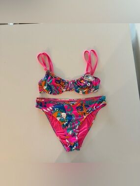 Kate Spade Cinch Front Balconette Bikini High Cut Radiant Pink M Paisley Floral